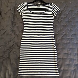 H&M body con navy and white striped dress